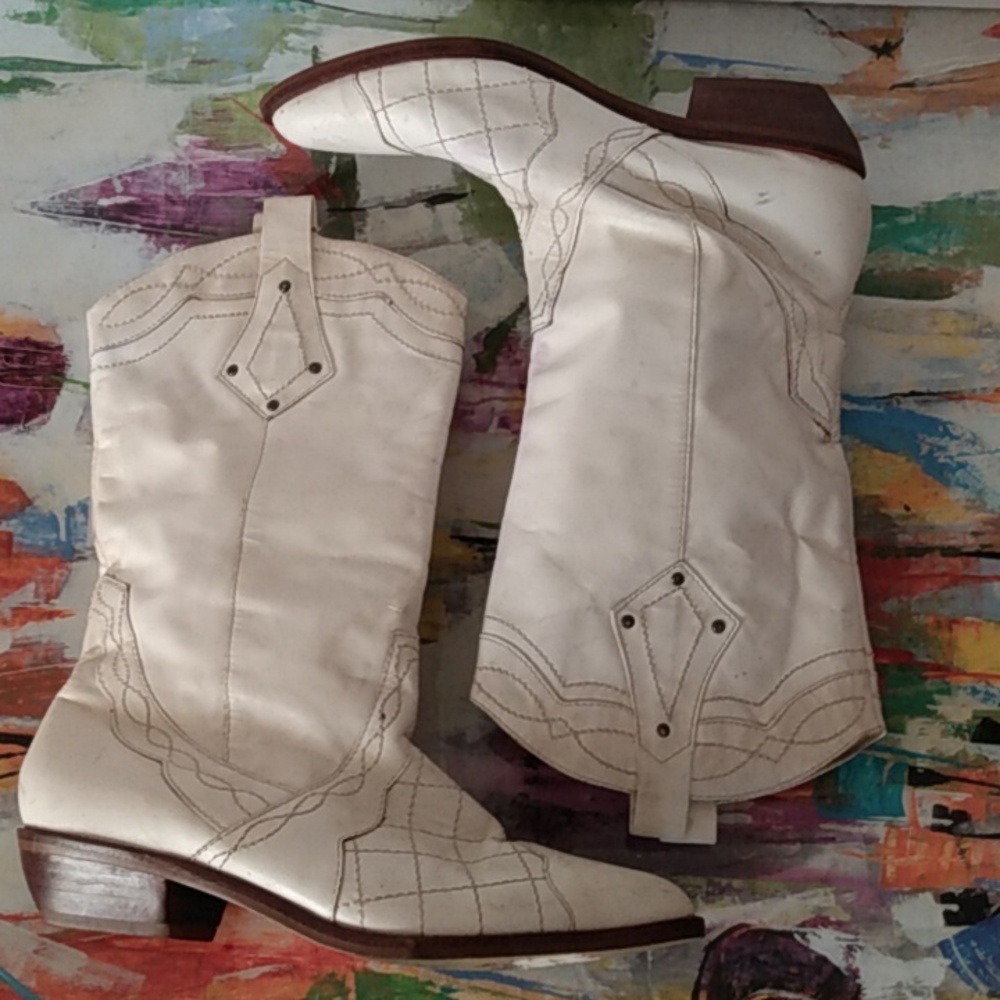 Vtg 80s Wild Pair White Cowboy Cowgirl Boots Festival Rodeo Cosplay - Picture 2 of 8
